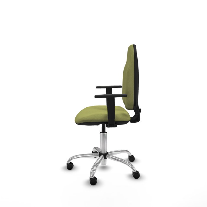 Silla de oficina Algarra con mecanismo Contacto permanente básico tapizada con Tela color Verde oliva. Equipada con Base cromada, Brazos 1D y Ruedas de parqué Silla de oficina Algarra con mecanismo Contacto permanente básico tapizada con Tela color Verde oliva. Equipada con Base cromada, Brazos 1D y Ruedas de parqué
