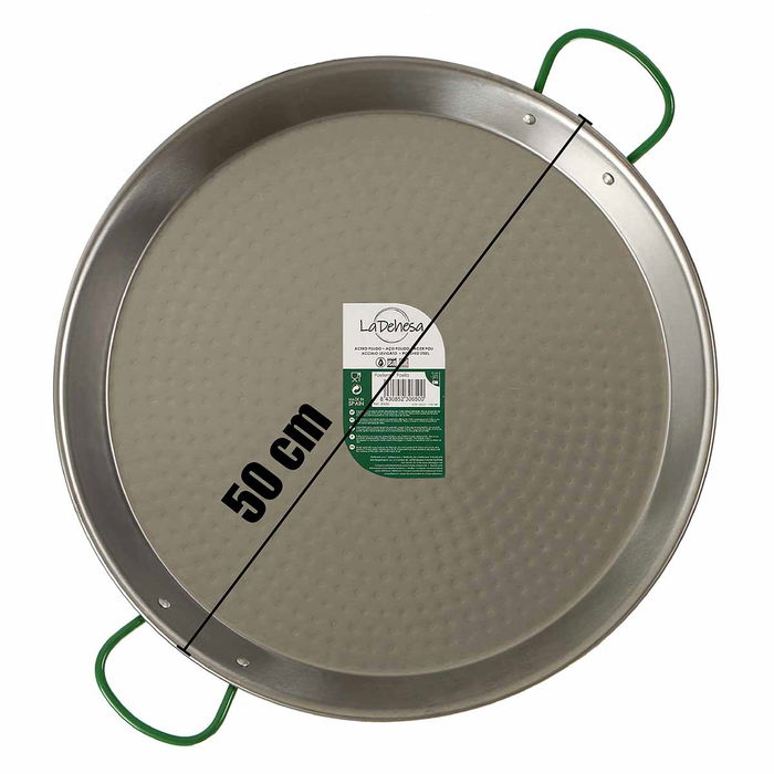 La Dehesa Paellera Pulida 50 cm Acero Pulido Plata 13 Raciones Apta Gas y Leña (Set de 4)