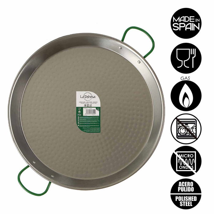 La Dehesa Paellera Pulida 50 cm Acero Pulido Plata 13 Raciones Apta Gas y Leña (Set de 4)