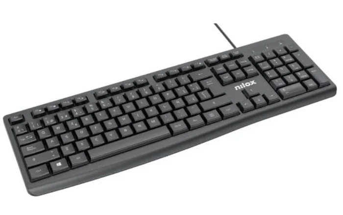 Nilox NXKBE000013 Teclado USB 2.0 Español Negro para Oficina con 105 Teclas, 12 Teclas Multimedia y Cable de 1.5m - Compatible con Windows, Mac, Linux