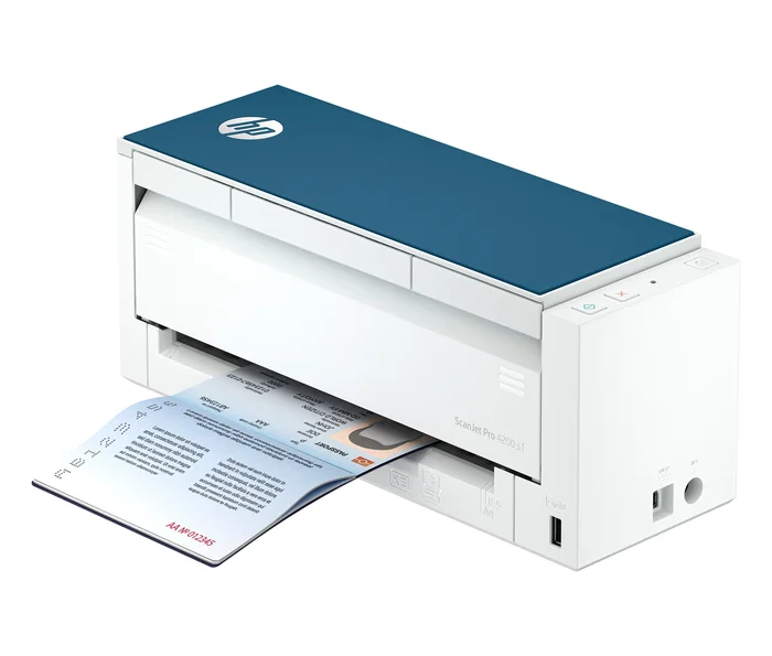 HP ScanJet Pro 4200 s1 - Escáner profesional con Alimentador Automático (ADF) 50 páginas, Duplex, OCR para Pasaportes, 600 DPI, Hasta 40 ppm, Blanco y Azul