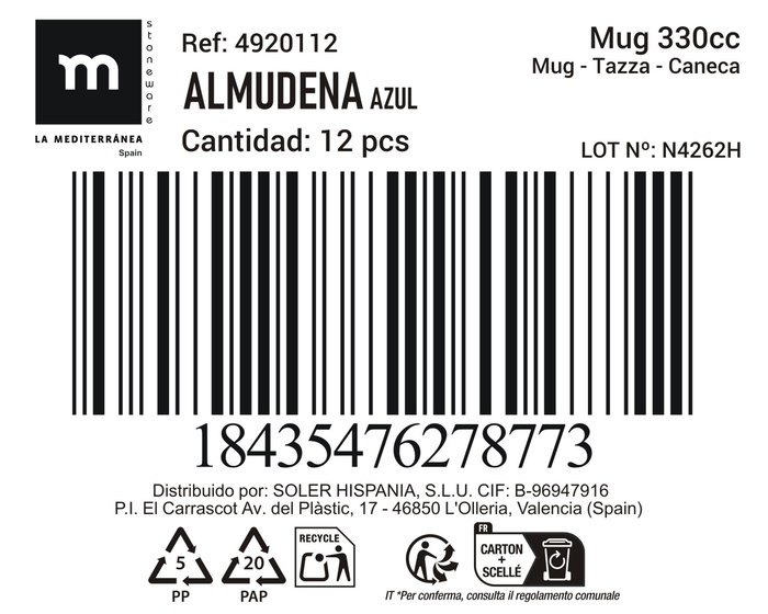 La Mediterranea Mug 330 cc Azul "Almudena" Md (36 Unidades)