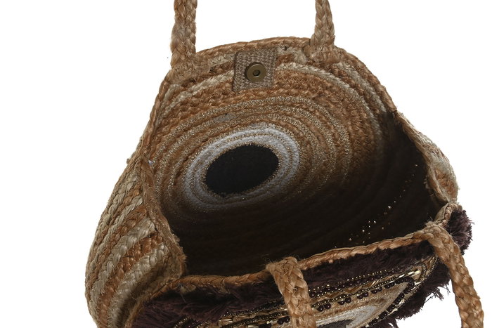 DKD Home Decor Bolso Mediterraneo Crema Marron Yute Polyester 2 Unidades 11 x 36 x 36 cm