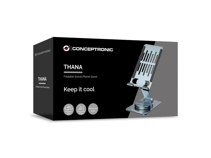 Conceptronic Soporte para smartphone giratorio y plegable thana08g con rotación 360° y altura ajustable