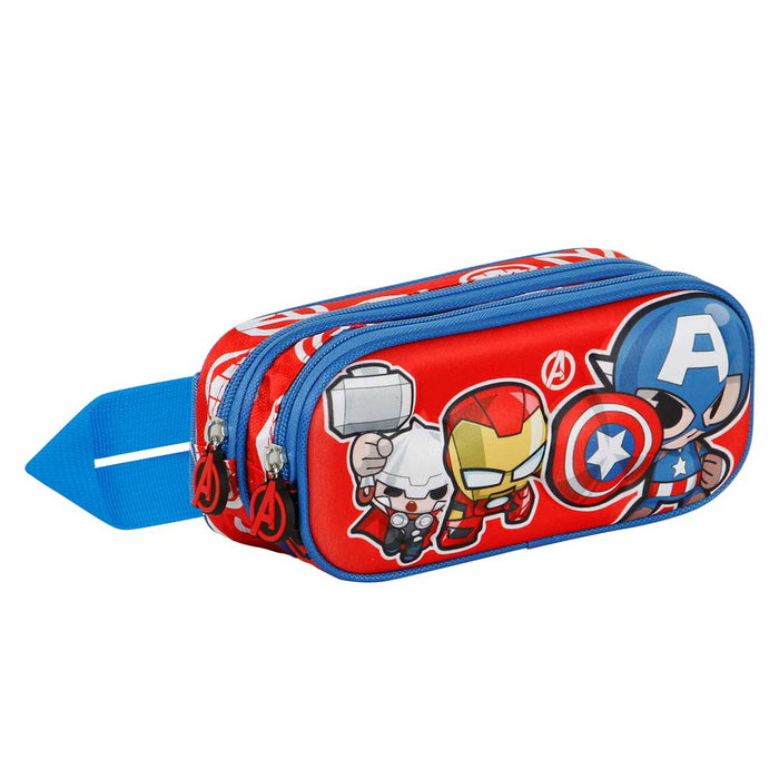 Marvel Los Vengadores Estuche Portatodo 3D Doble Compartimento con Cremallera, Forro Interior y Diseño en Relieve, Color Rojo