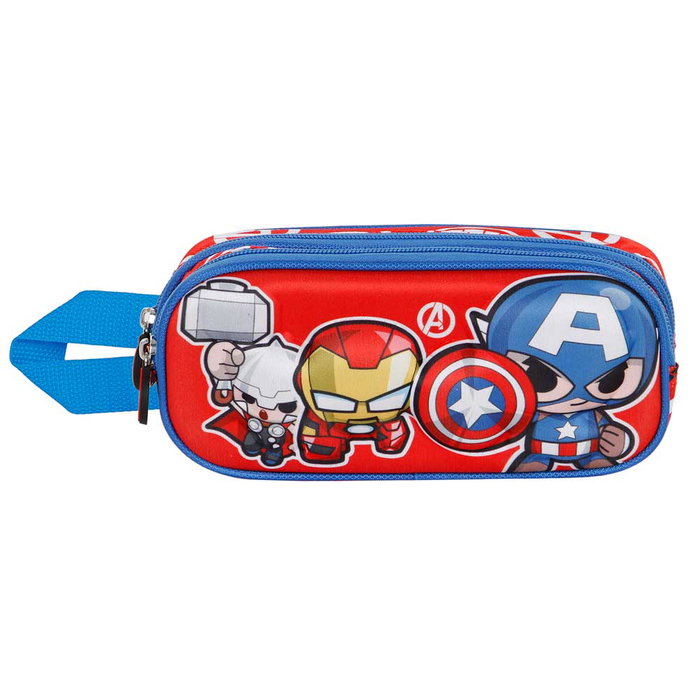 Marvel Los Vengadores Estuche Portatodo 3D Doble Compartimento con Cremallera, Forro Interior y Diseño en Relieve, Color Rojo