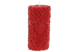 DKD Home Decor Vela Pilar de Parafina Roja con Rosas y Aroma a Fresa