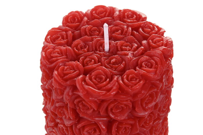 DKD Home Decor Vela Pilar de Parafina Roja con Rosas y Aroma a Fresa