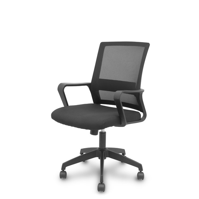 Silla de oficina Ergo535 con mecanismo Basculante tapizada con Tela color Negro. Equipada con lumbar Fijo, Brazos fijos y Ruedas de nailon 50 mm Silla de oficina Ergo535 con mecanismo Basculante tapizada con Tela color Negro. Equipada con lumbar Fijo, Brazos fijos y Ruedas de nailon 50 mm