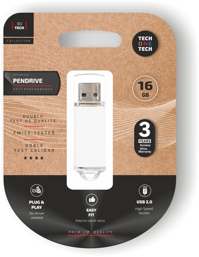 Tech One Tech Memoria USB Basic White Pendrive 16 GB Tipo A USB 2.0 Tech One Tech Memoria USB Basic White Pendrive 16 GB Tipo A USB 2.0