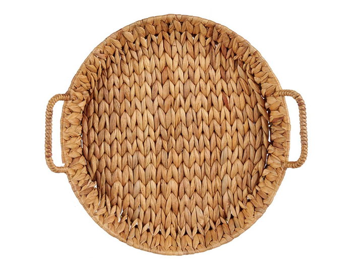 Giftdecor Centro de Mesa Redondo Bajo de Paja de Jacinto Acuático con Asas, Marrón, 41.5x38x10.5 cm (Set de 12)