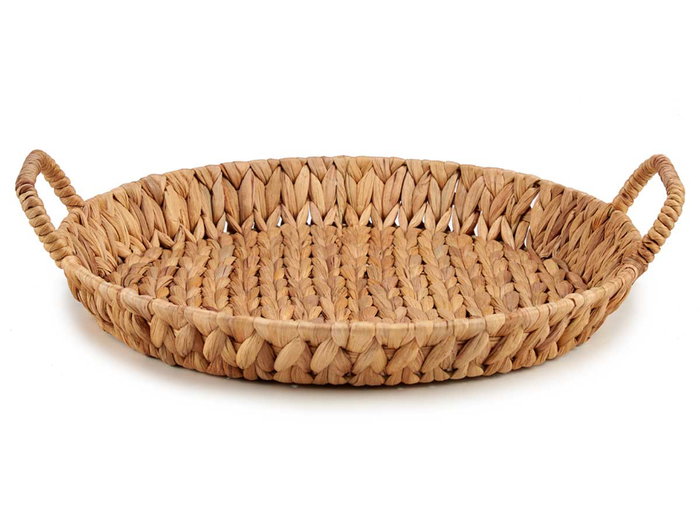 Giftdecor Centro de Mesa Redondo Bajo de Paja de Jacinto Acuático con Asas, Marrón, 41.5x38x10.5 cm (Set de 12)