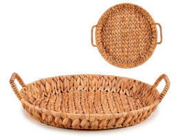 Giftdecor Centro de Mesa Redondo Bajo de Paja de Jacinto Acuático con Asas, Marrón, 41.5x38x10.5 cm (Set de 12)