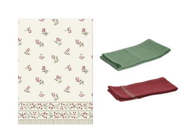 DKD Home Decor Set de 3 Paños de Algodón Acebo Rojo 60x40 cm