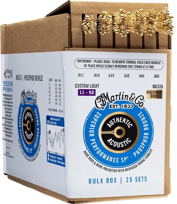 Martin Cuerdas Guitarra Acústica MA535 P.Bronze .011 .052 Bulk Box - 25 Juegos