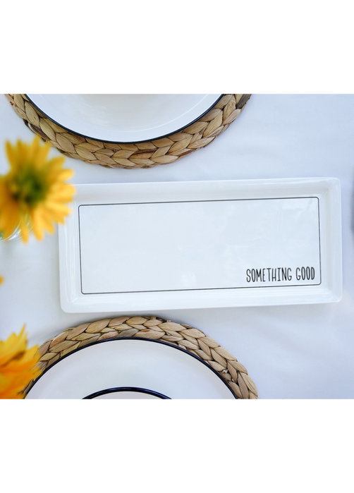 Hermia DLY011 Bandeja de cerámica Blanca Elegante para Servir Aperitivos y Postres, 35x16x2 cm
