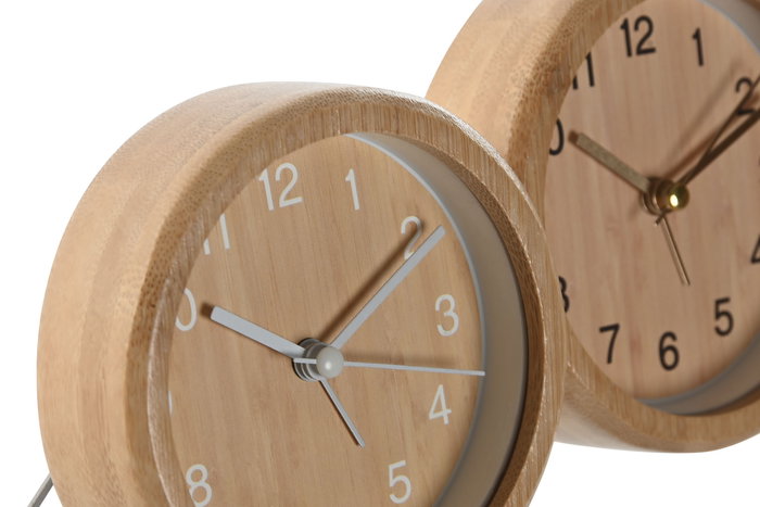 DKD Home Decor Reloj Despertador Bambú Natural 4.3 x 10 x 10 cm (2 Unidades)