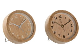 DKD Home Decor Reloj Despertador Bambú Natural 4.3 x 10 x 10 cm (2 Unidades)
