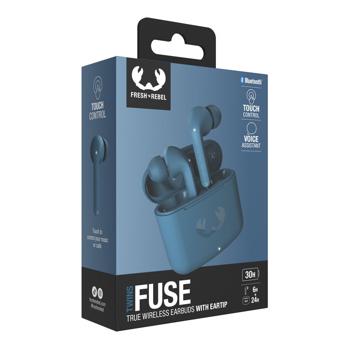 Fresh'N Rebel Auriculares Intrauditivos Inalámbricos Twins Fuse con Estuche de Carga, 30h Autonomía, Control Táctil, Almohadillas Blandas, Azul Acero Fresh'N Rebel Auriculares Intrauditivos Inalámbricos Twins Fuse con Estuche de Carga, 30h Autonomía, Control Táctil, Almohadillas Blandas, Azul Acero