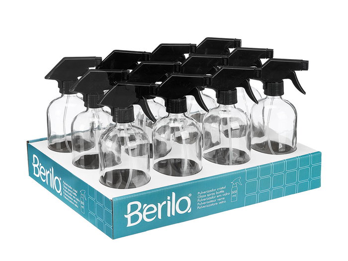 Berilo Pulverizador Cristal Redondo Transparente 500 ml Vidrio-Plastico Negro 9.5x21.2x7.4 cm (Set de 12) Berilo Pulverizador Cristal Redondo Transparente 500 ml Vidrio-Plastico Negro 9.5x21.2x7.4 cm (Set de 12)