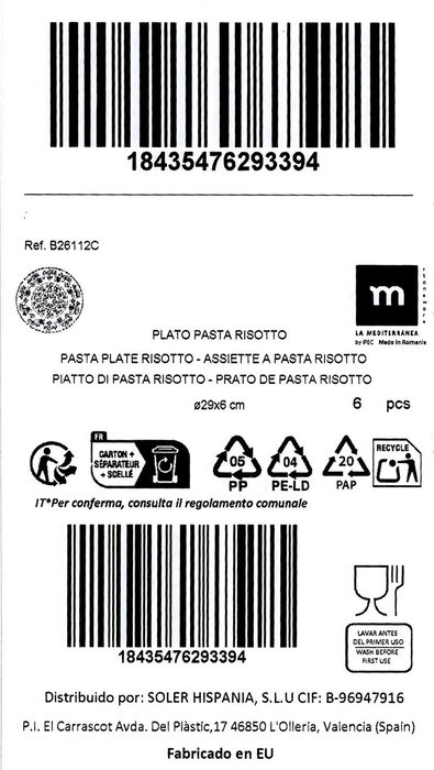 La Mediterranea Plato Pasta Ø29 cm "Blur" (6 Unidades)