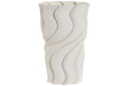 DKD Home Decor Jarrón de Gres Blanco con Acabado 3D