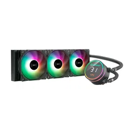 Unykach AquaStorm 360 Kit Refrigeración Líquida CPU AIO - 360mm Radiador, 3 Ventiladores 120mm RGB, Display Temperatura, Compatible con Intel y AMD