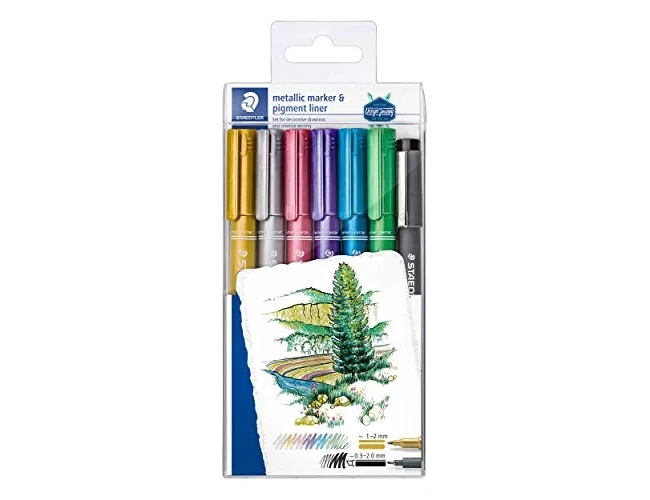 Staedtler Set de 6 Rotuladores Metálicos Surtidos y 1 Rotulador Pigment Liner 308 C2-9