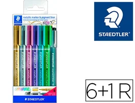 Staedtler Rotulador Metálico 8323 Blíster 6 Unidades Colores Surtidos + 1 Rotulador Calibrado 308 C2-9
