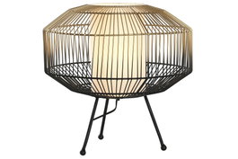 DKD Home Decor Lámpara de Sobremesa de Hierro y Algodón Negro y Dorado
