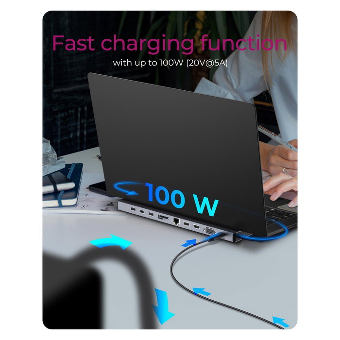 ICY BOX IB-DK2106a-CPD Docking Station USB-C 11-en-1 PD 100W con Múltiples Puertos HDMI, Ethernet y Lector de Tarjetas SD/MicroSD