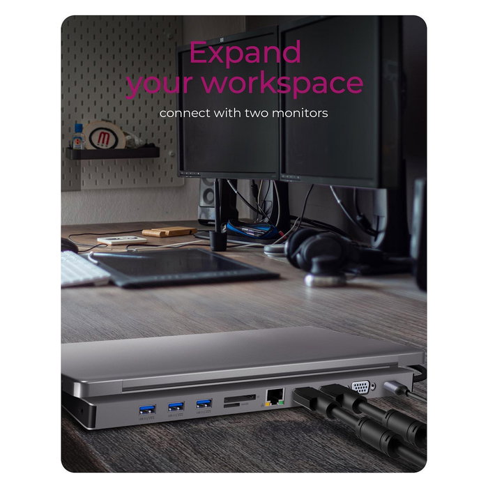 ICY BOX IB-DK2106a-CPD Docking Station USB-C 11-en-1 PD 100W con Múltiples Puertos HDMI, Ethernet y Lector de Tarjetas SD/MicroSD