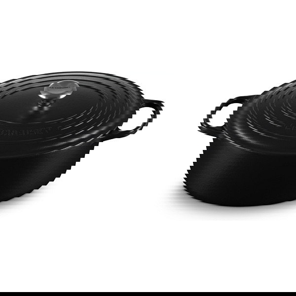 Le Creuset 2022509 Bräter Oval Signature, Hierro Fundido Negro 7.5 L, Diámetro 33 cm, Para Horno, Con Tapa