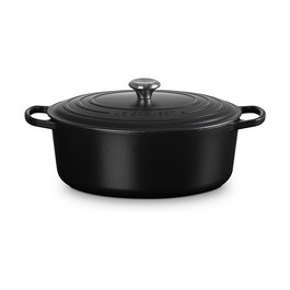 Le Creuset 2022509 Bräter Oval Signature, Hierro Fundido Negro 7.5 L, Diámetro 33 cm, Para Horno, Con Tapa