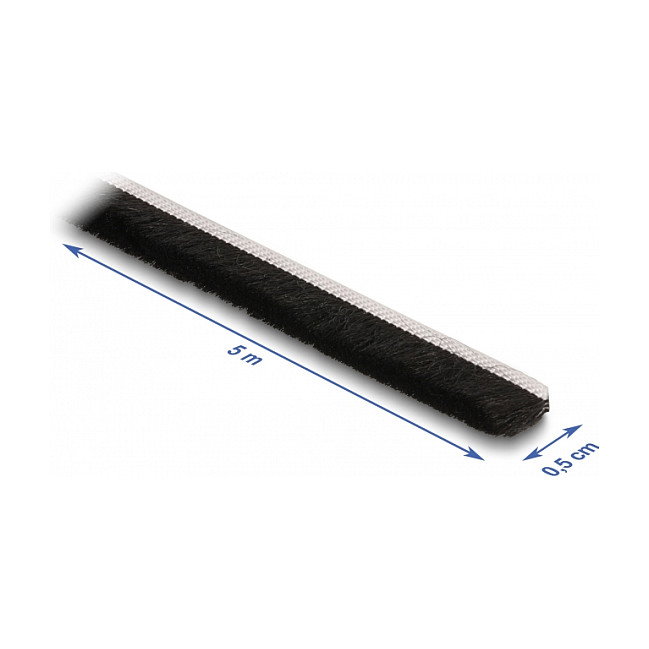 DeLOCK Tira de Cepillo Autoadhesiva 5 mm - 5 m, Negro