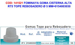 FOMINAYA Goma de Cisterna Alta RT5 Tope Rebosadero Ø 5 mm