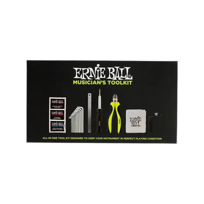 Ernieball Kit de Mantenimiento para Guitarra y Bajo con Corta Cuerdas, Manivela de Afinación y Más Herramientas Incluidas