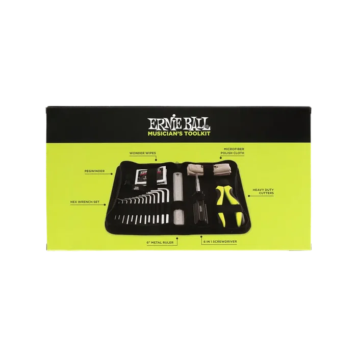 Ernieball Kit de Mantenimiento para Guitarra y Bajo con Corta Cuerdas, Manivela de Afinación y Más Herramientas Incluidas