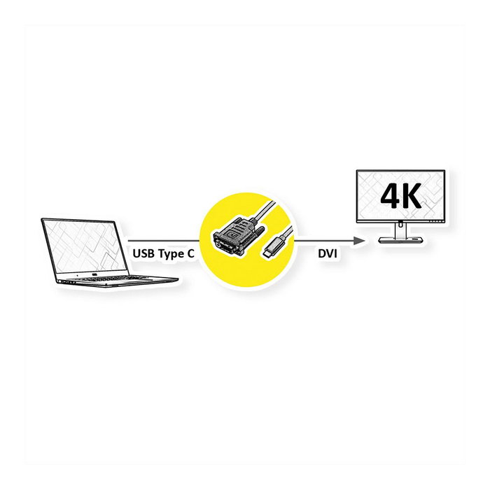 ROLINE Adaptador USB Tipo C a DVI-D 11045831, 2 m