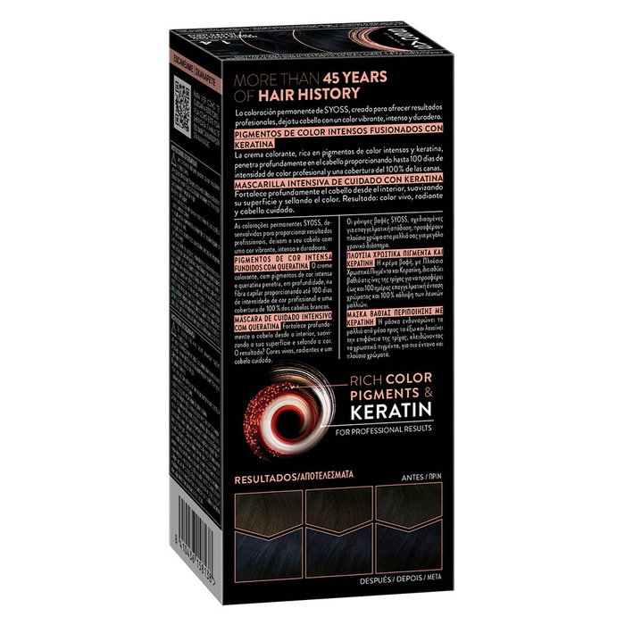 Syoss Tinte Permanente Color #1.4-Negro Azulado con Keratina - 1 unidad - Color Profesional y Vibrante con Duración de hasta 100 días