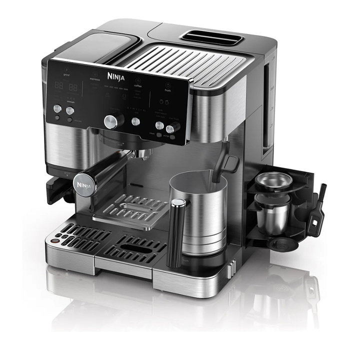 Ninja Luxe Café Essential ES501EU Cafetera 2 en 1 Espresso y Filtro Integrado con Molinillo, Plateado y Negro