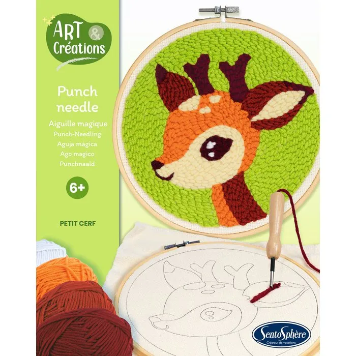 Sentosphere AABLN45099 Bordado con Aguja Mágica - Arte y Creaciones - Aguja Perforadora - Diseño Pequeño Ciervo - Introducción al Crochet - Para +6 Años