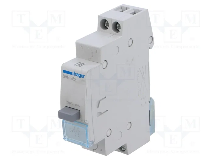 HAGER Interruptor de botón biestable 230VAC 16A para raíl DIN HAGER Interruptor de botón biestable 230VAC 16A para raíl DIN
