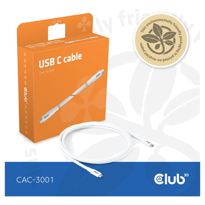 Club 3D Cable USB-C Lifestyle PD 240W 20Gbps 2 Metros Blanco Acero Inoxidable