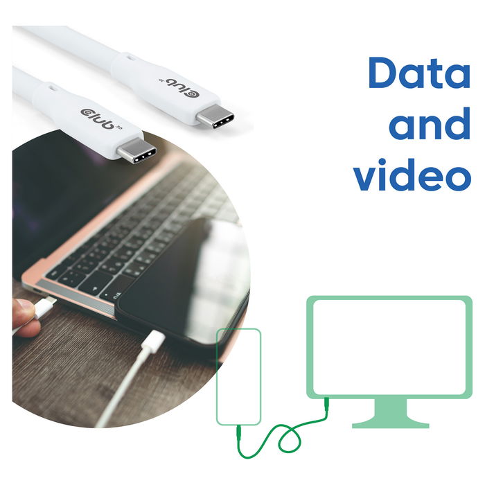 Club 3D Cable USB-C Lifestyle PD 240W 20Gbps 2 Metros Blanco Acero Inoxidable