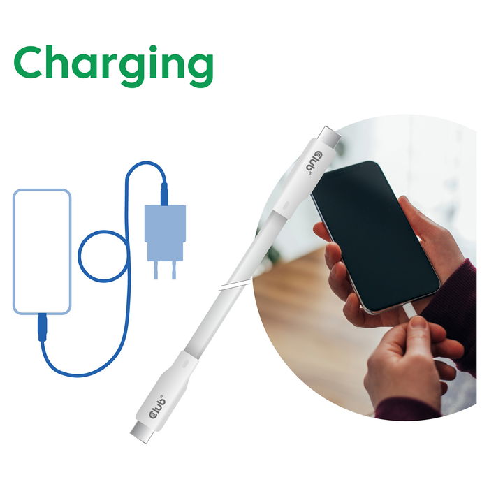 Club 3D Cable USB-C Lifestyle PD 240W 20Gbps 2 Metros Blanco Acero Inoxidable