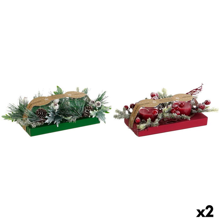 DKD Home Decor Set de 2 Velas de Cristal Rojo y Verde