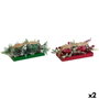 DKD Home Decor Set de 2 Velas de Cristal Rojo y Verde