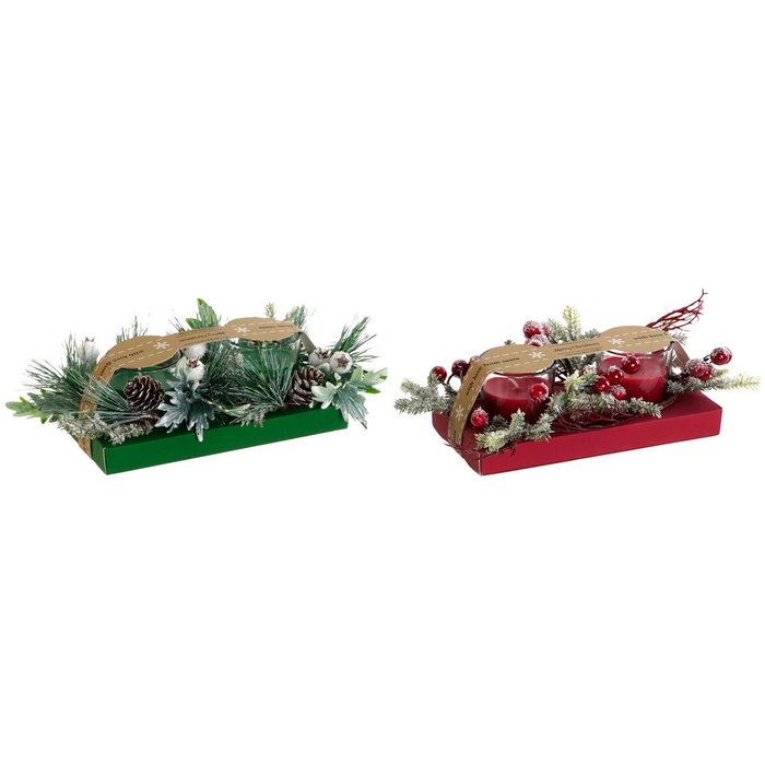 DKD Home Decor Set de 2 Velas de Cristal Rojo y Verde