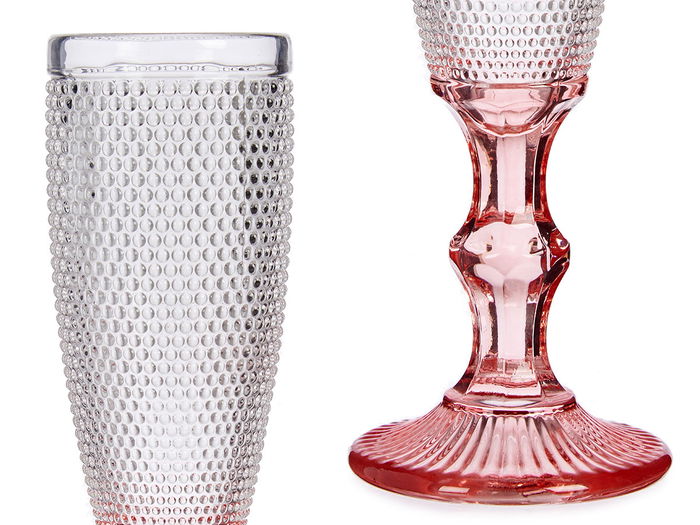 Vivalto Copa Puntos Cava Pie Rosa 180 ml - Vidrio Transparente Rosa - 7 x 20 x 7 cm (Set de 36)